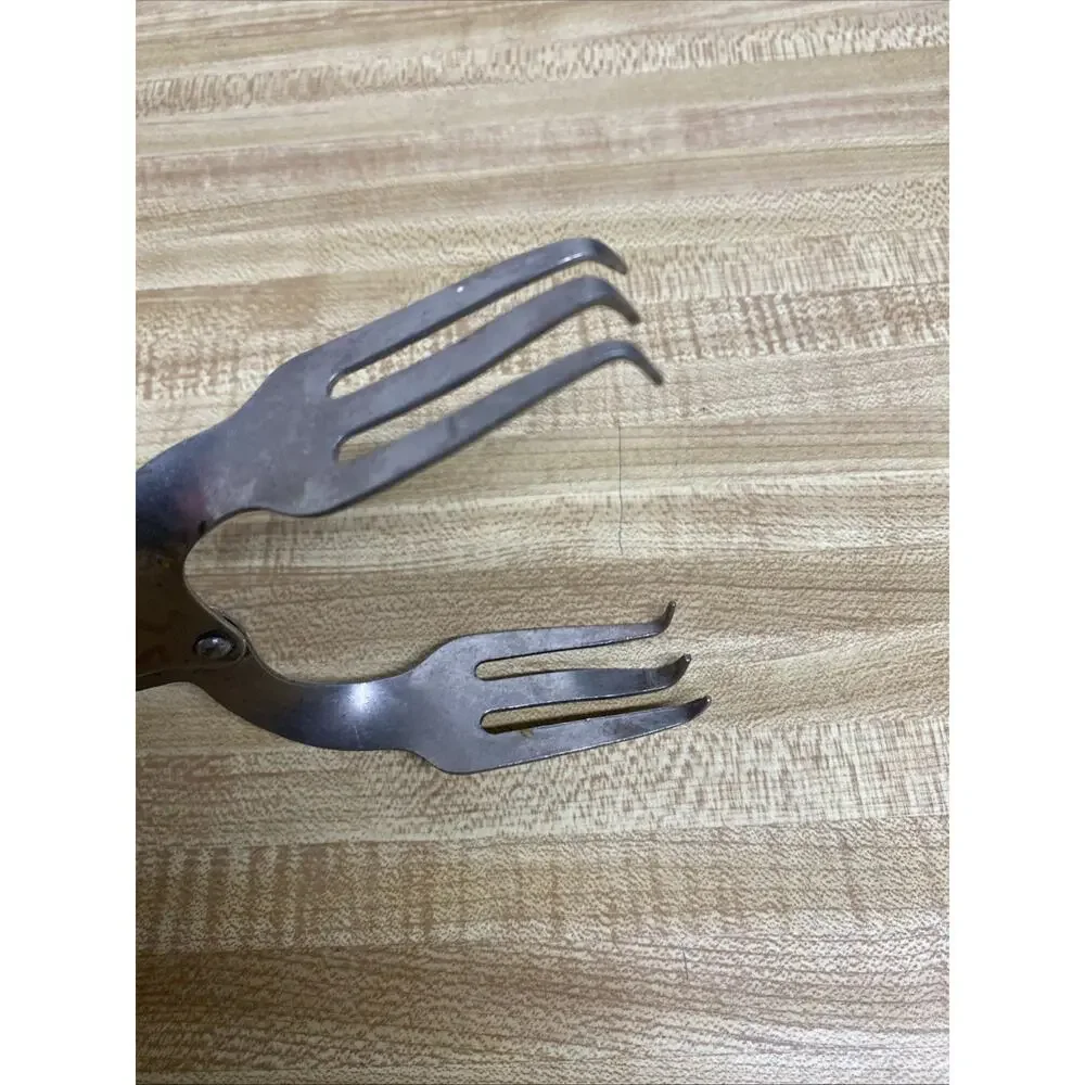 Vintage Fork Salad Canning Ice Tongs Double Pivot Made In USA Mechanical